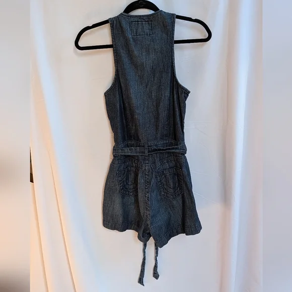 Denim Sleeveless Romper with Belt - Picture 2 of 9